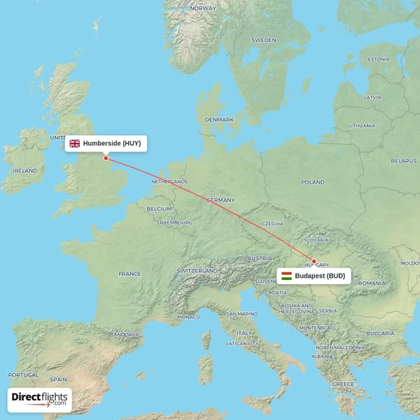 Budapest - Humberside direct flight map
