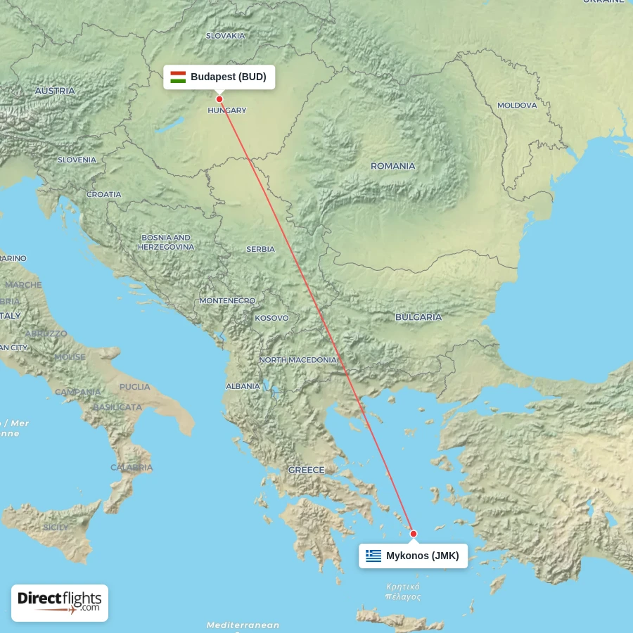 BUD - JMK route map