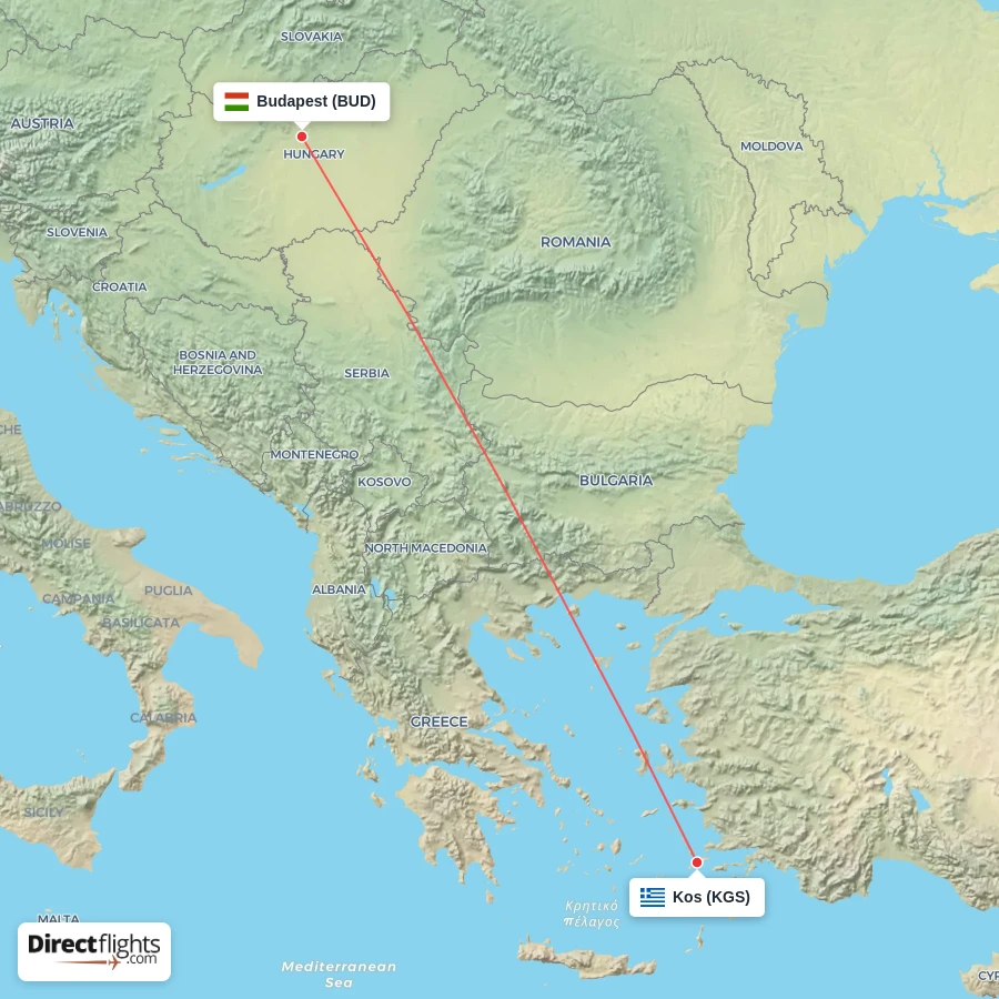 BUD - KGS route map