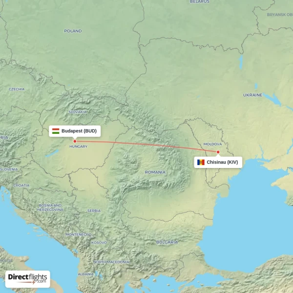 Budapest - Chisinau direct flight map