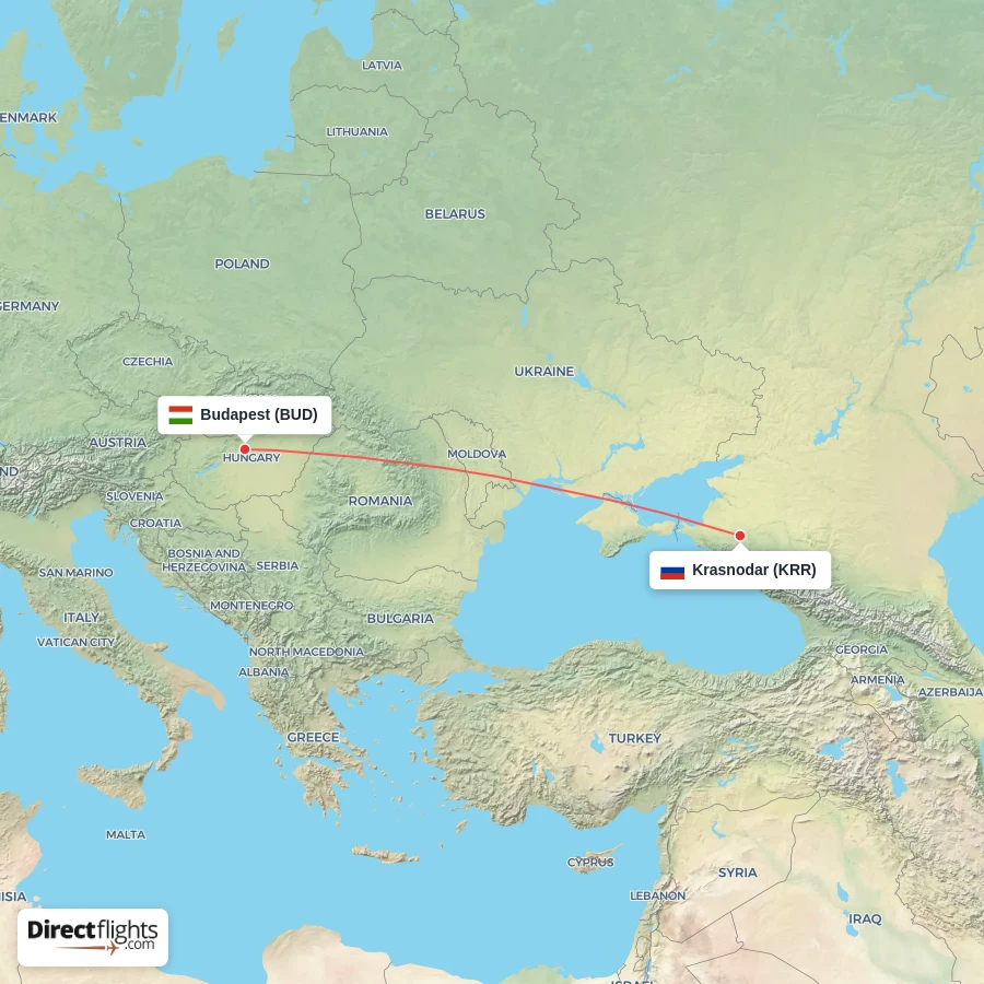 BUD - KRR route map