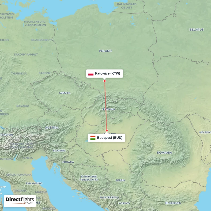 BUD - KTW route map