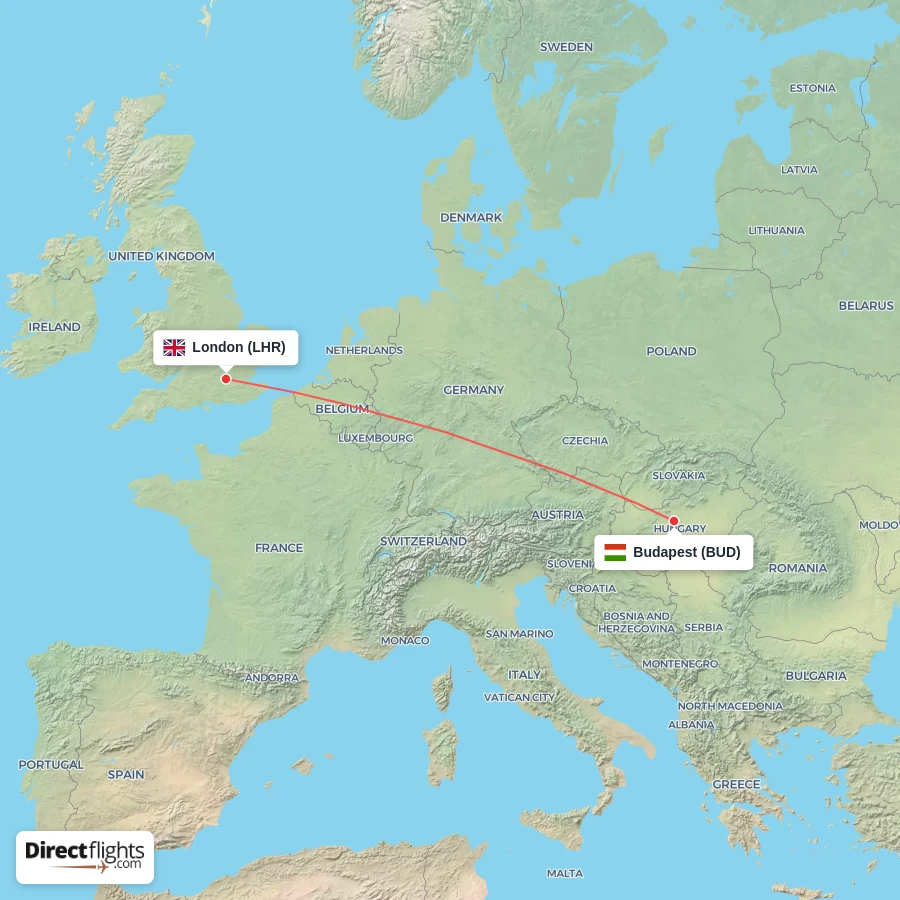 BUD - LHR route map