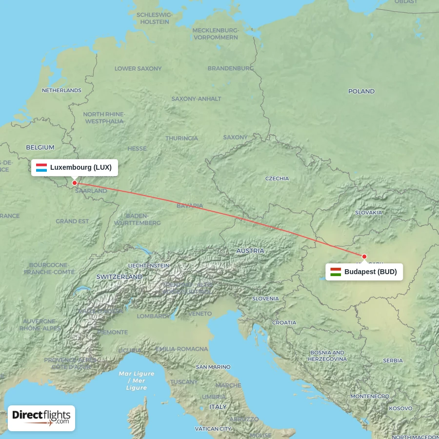 BUD - LUX route map