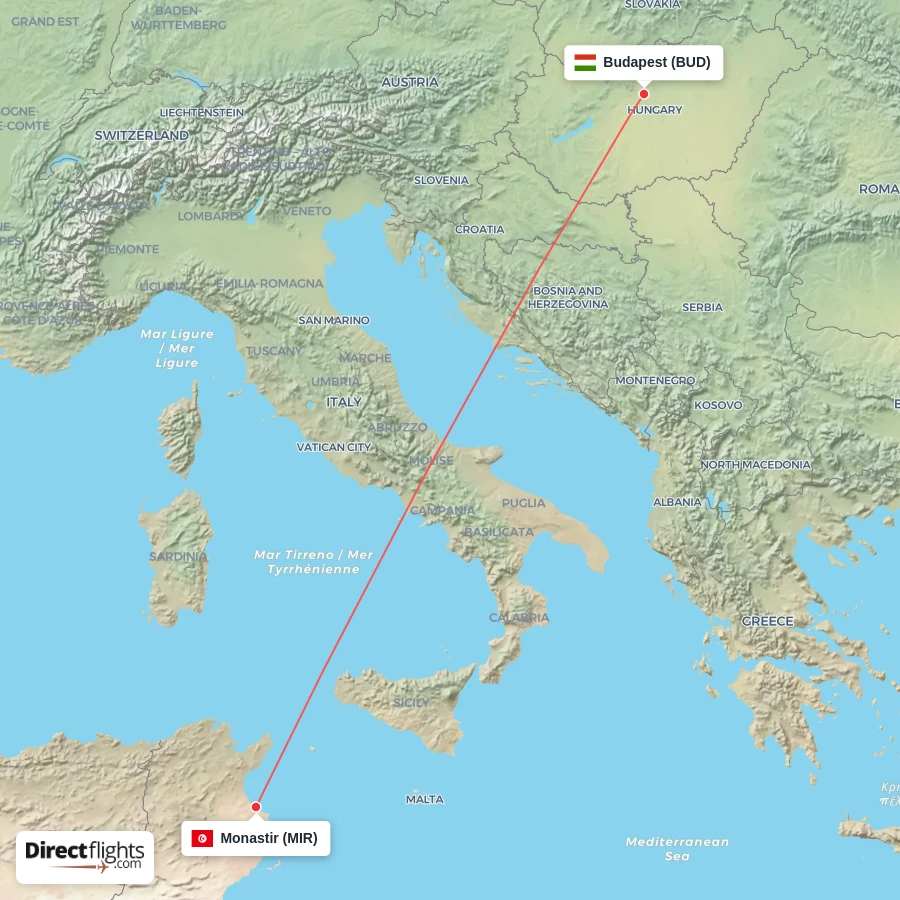 BUD - MIR route map