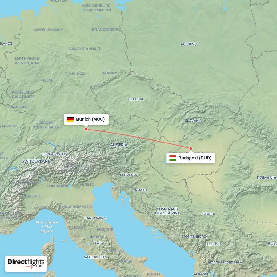 BUD - MUC route map