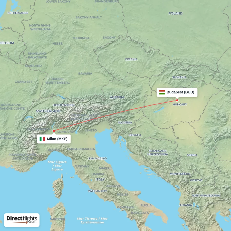 BUD - MXP route map