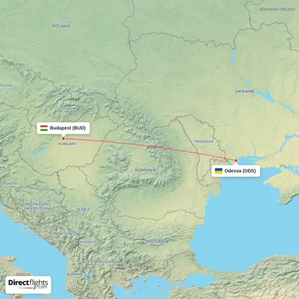 Budapest - Odessa direct flight map