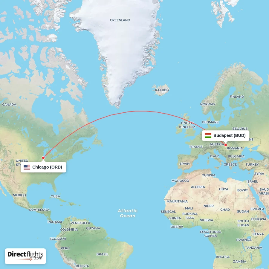 BUD - ORD route map
