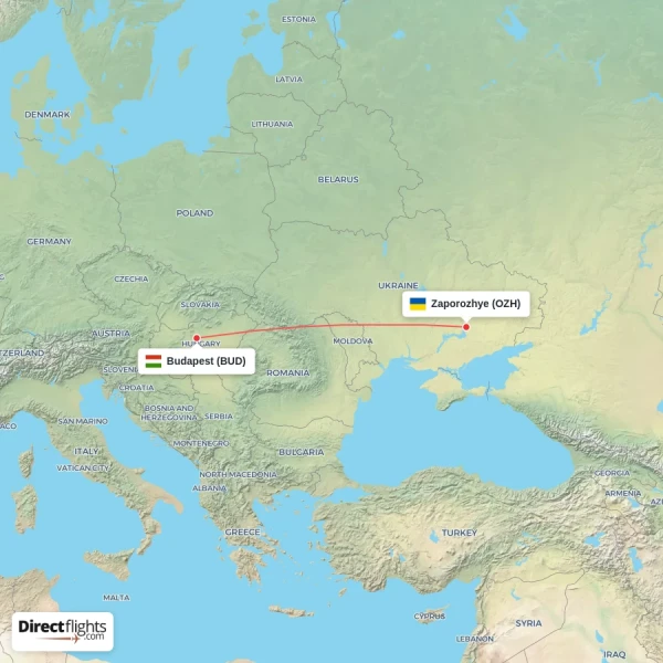 Budapest - Zaporozhye direct flight map