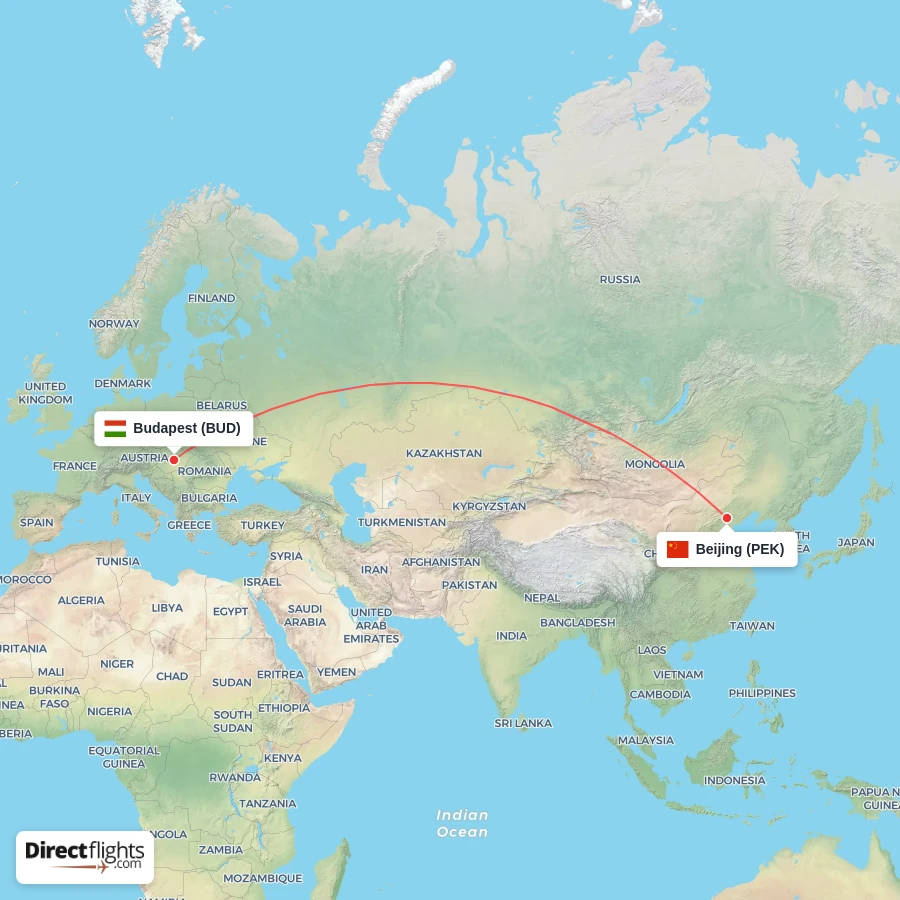 BUD - PEK route map