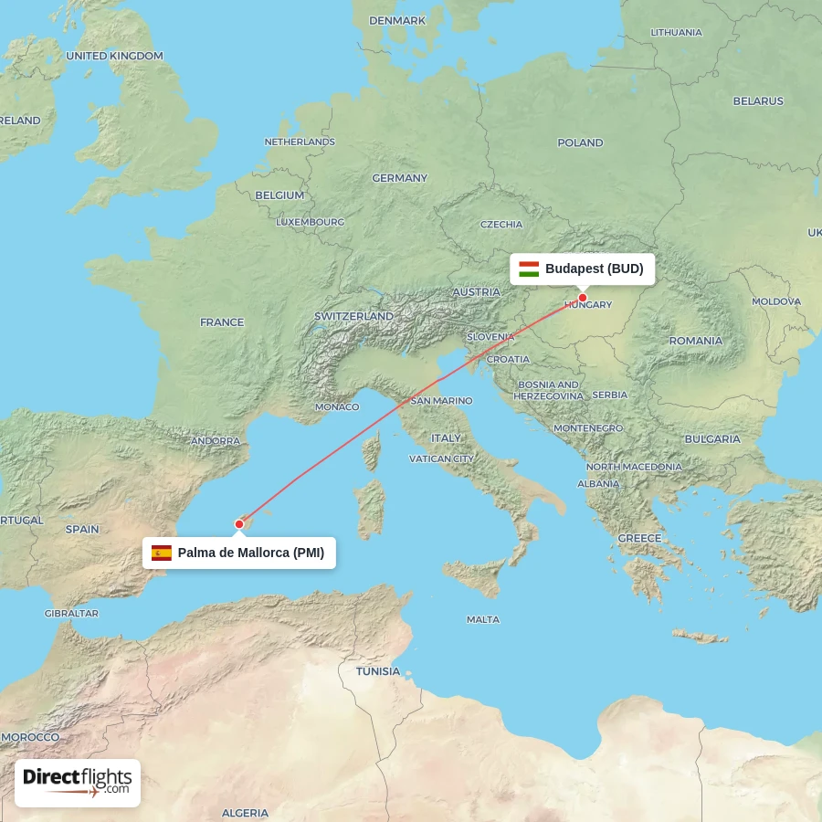BUD - PMI route map