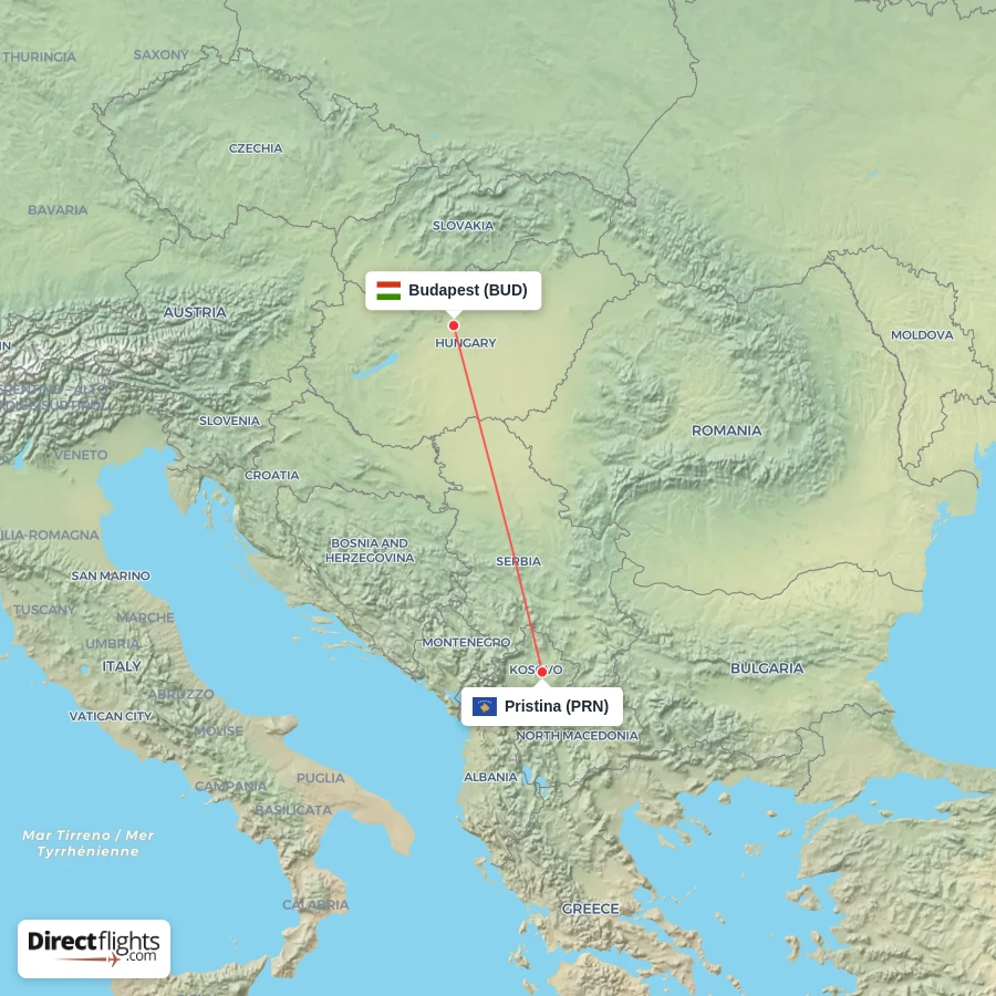 BUD - PRN route map