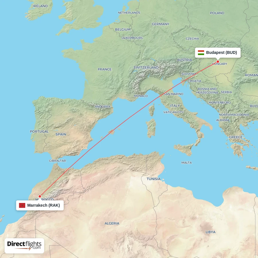 BUD - RAK route map