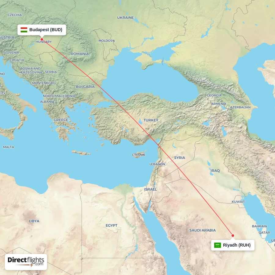 BUD - RUH route map