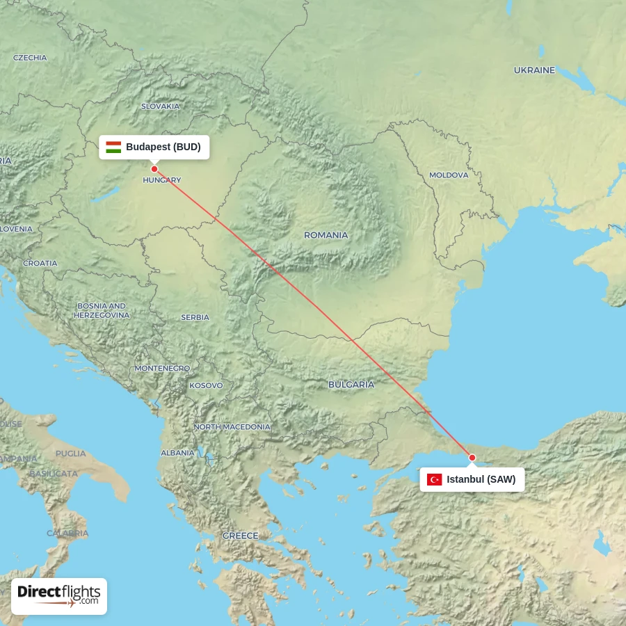 BUD - SAW route map