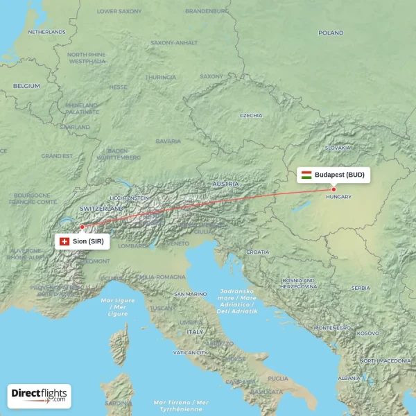 Budapest - Sion direct flight map