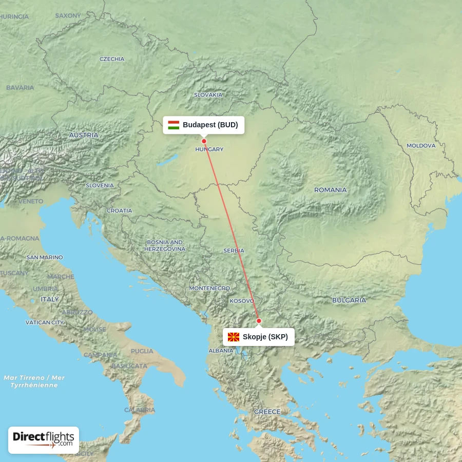 BUD - SKP route map