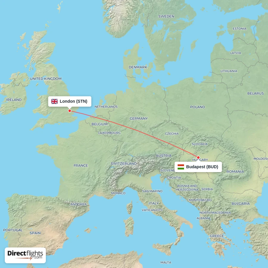 BUD - STN route map