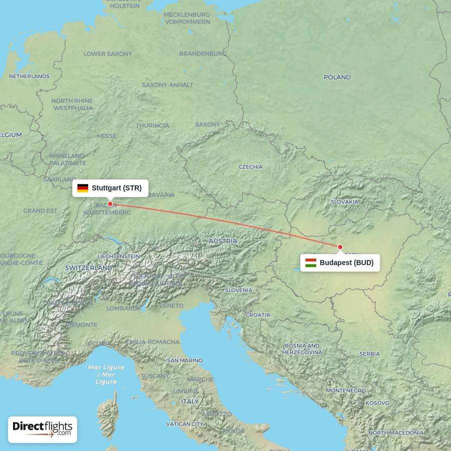 BUD - STR route map