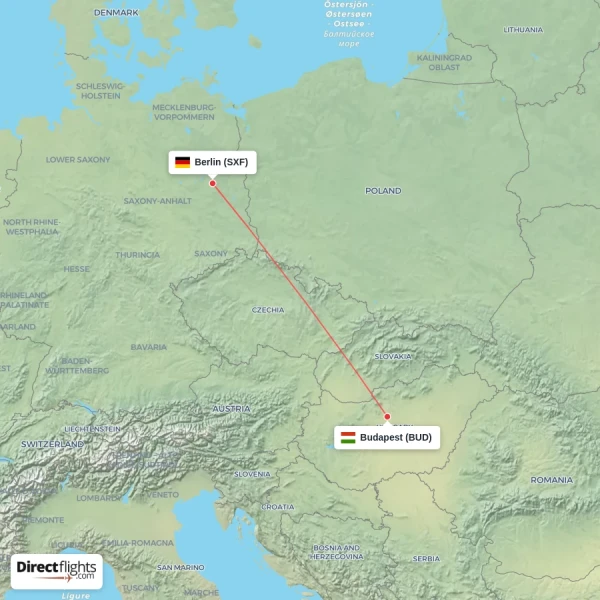 Budapest - Berlin direct flight map