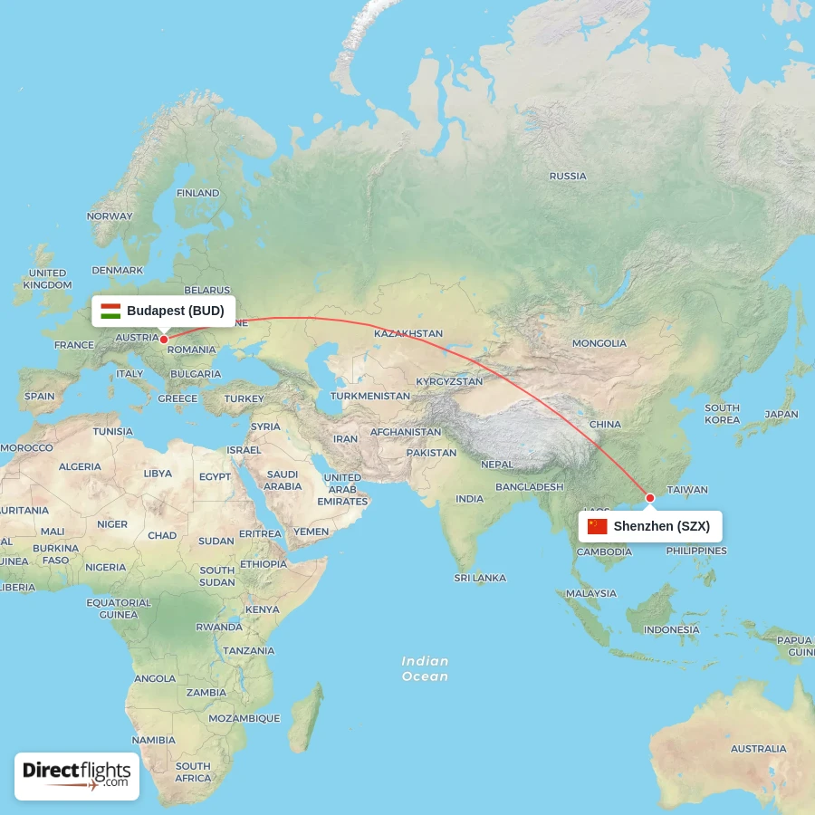 BUD - SZX route map