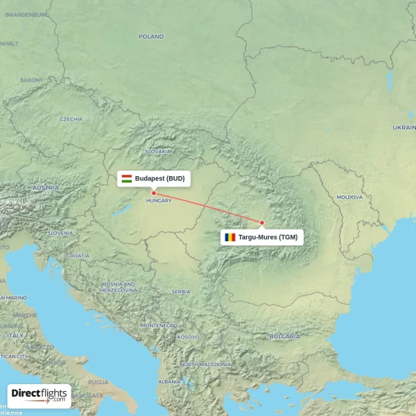 Budapest - Targu-Mures direct flight map