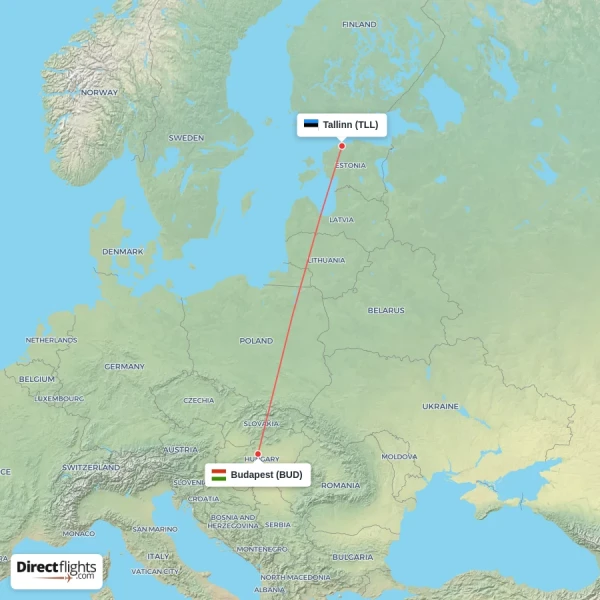 Budapest - Tallinn direct flight map