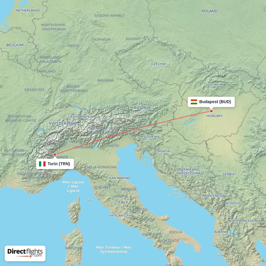 BUD - TRN route map