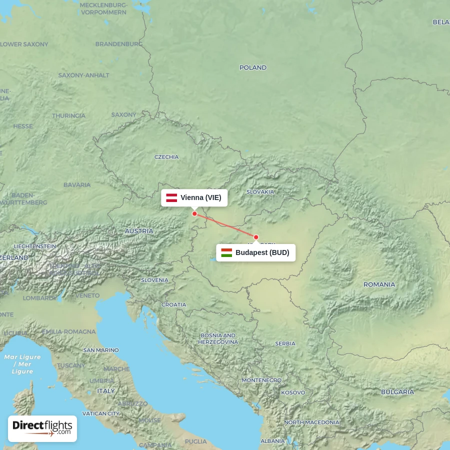 BUD - VIE route map