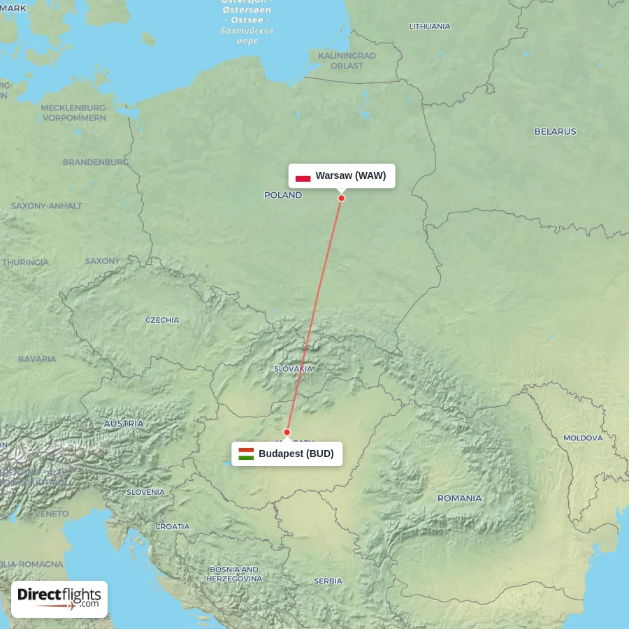 BUD - WAW route map