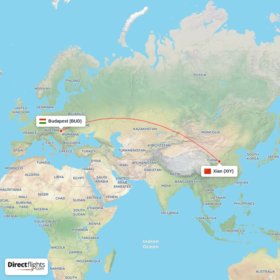 BUD - XIY route map