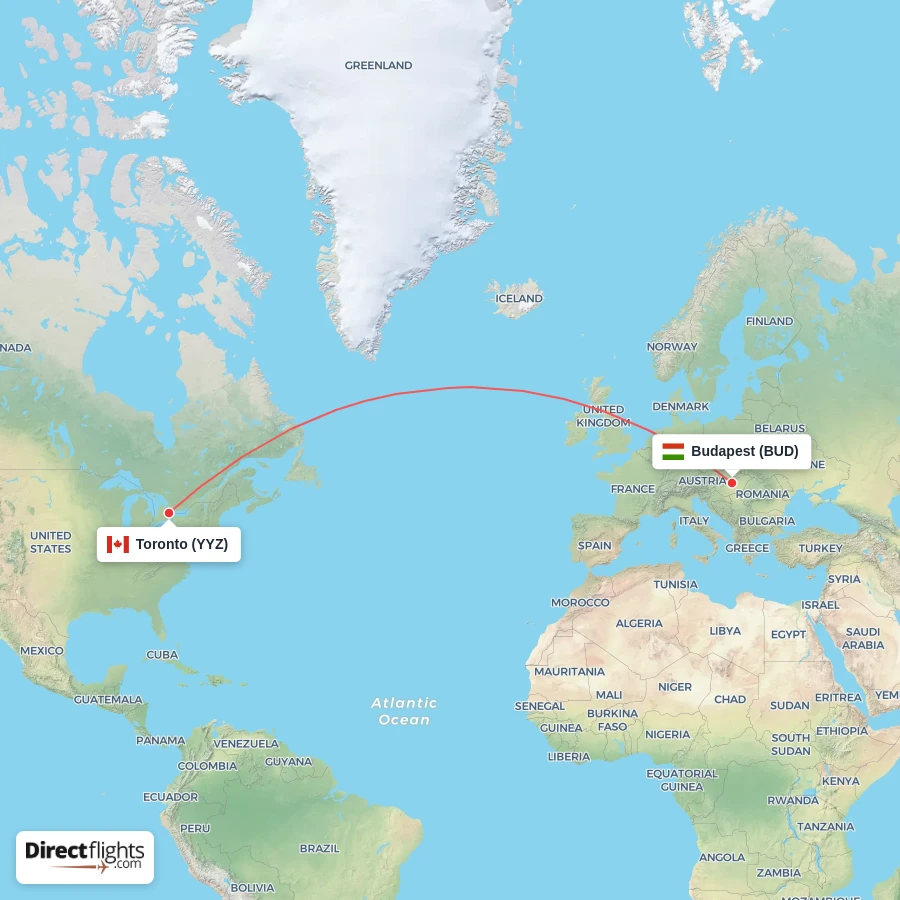 BUD - YYZ route map