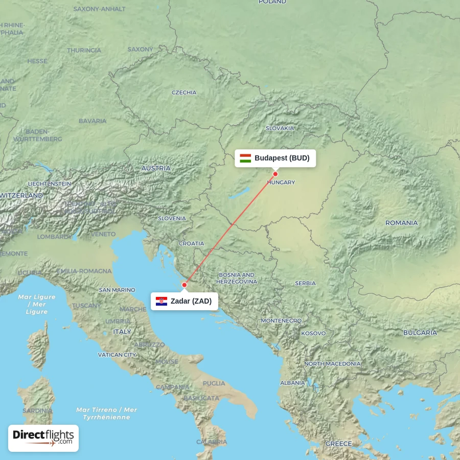 BUD - ZAD route map
