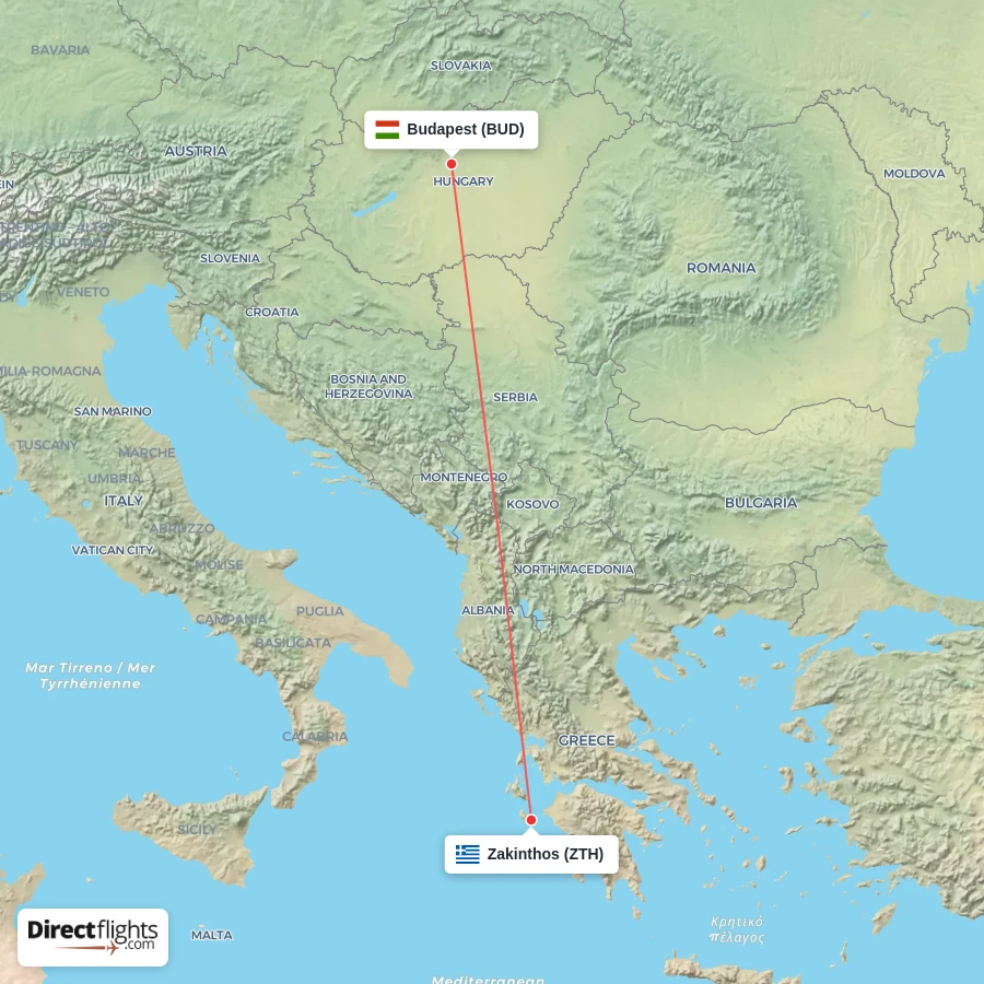 BUD - ZTH route map