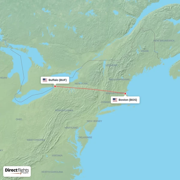 Buffalo - Boston direct flight map