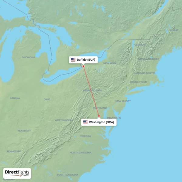Buffalo - Washington direct flight map