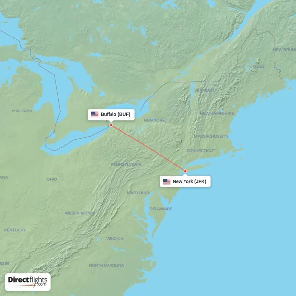 Buffalo - New York direct flight map