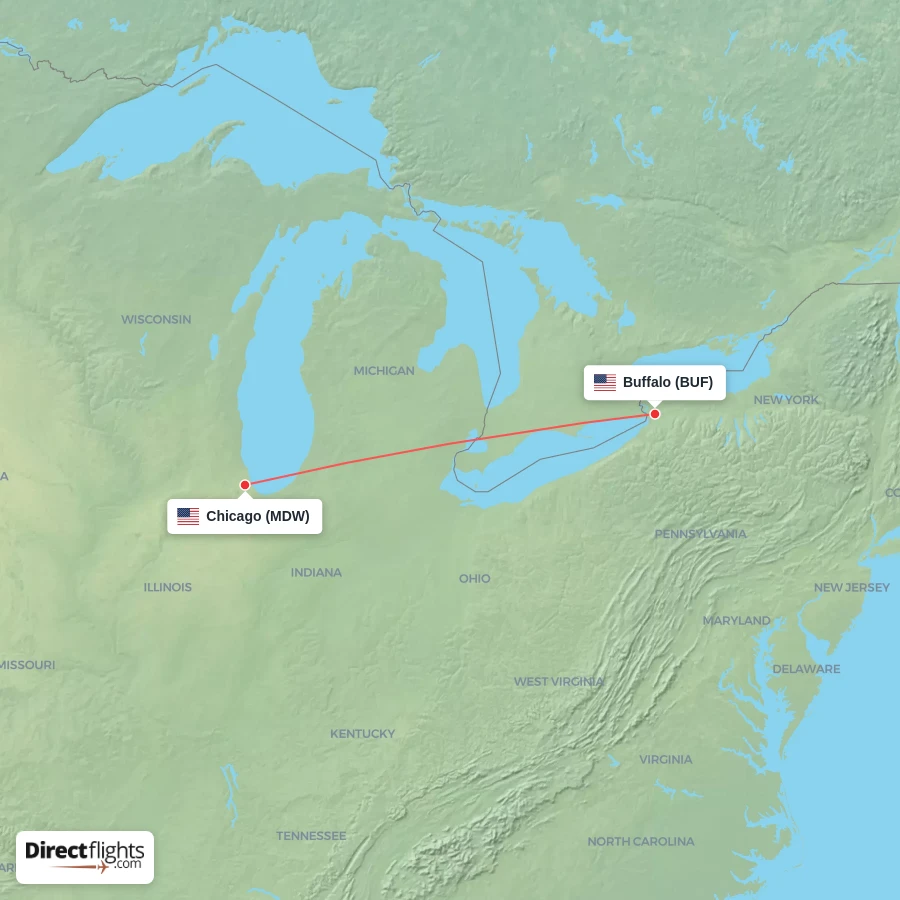 BUF - MDW route map