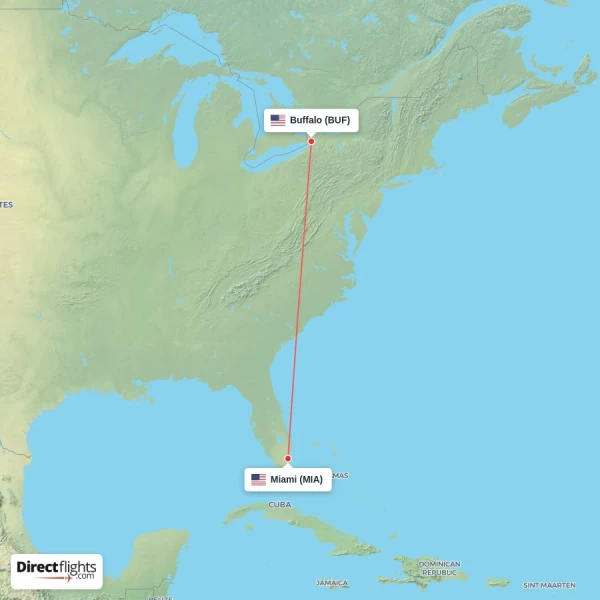 Buffalo - Miami direct flight map