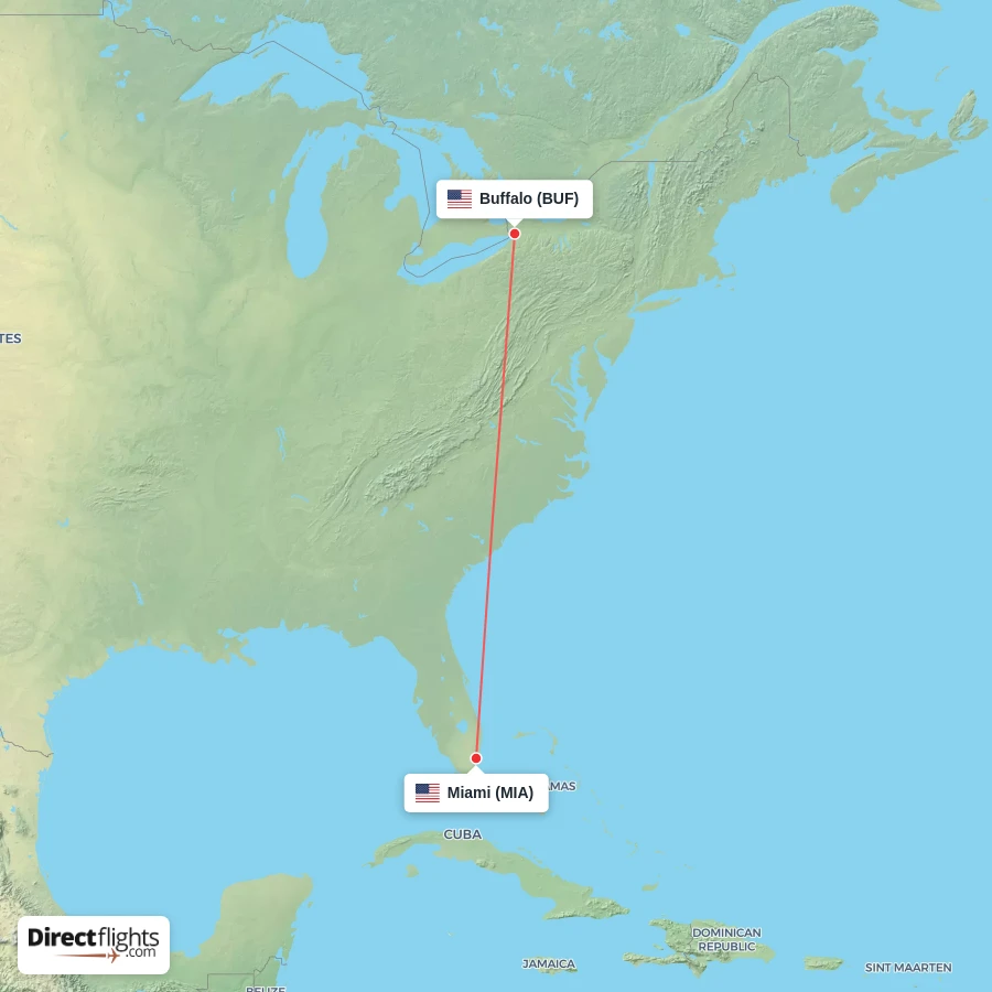 BUF - MIA route map
