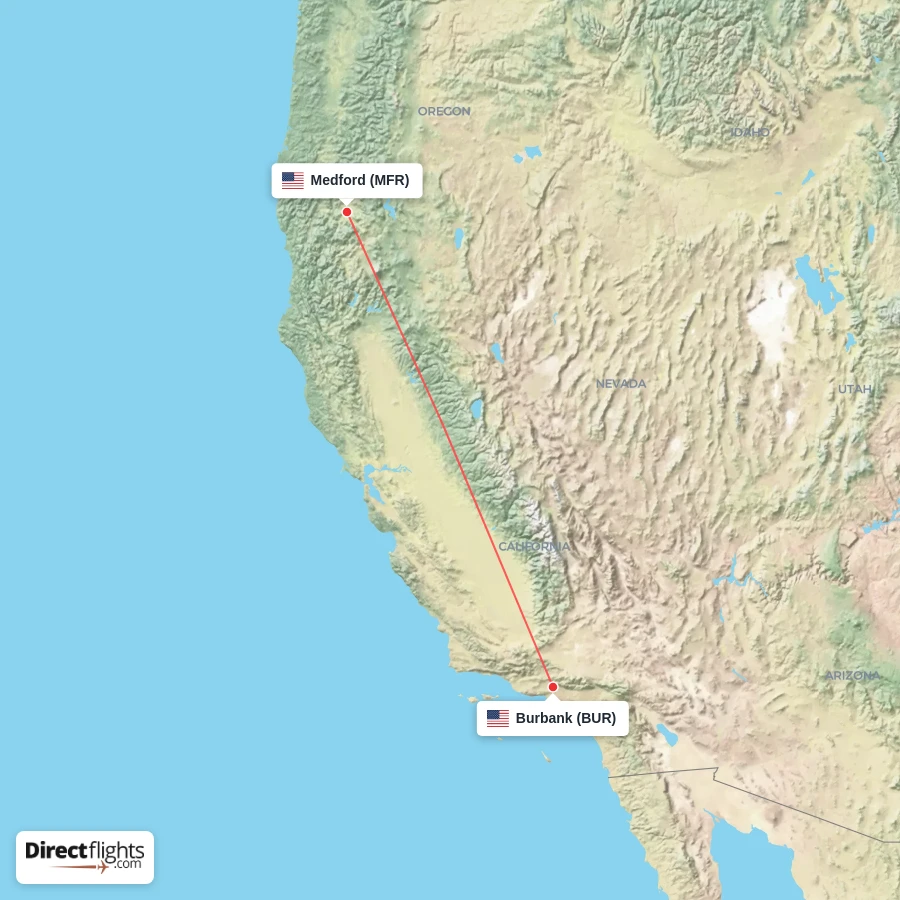 BUR - MFR route map