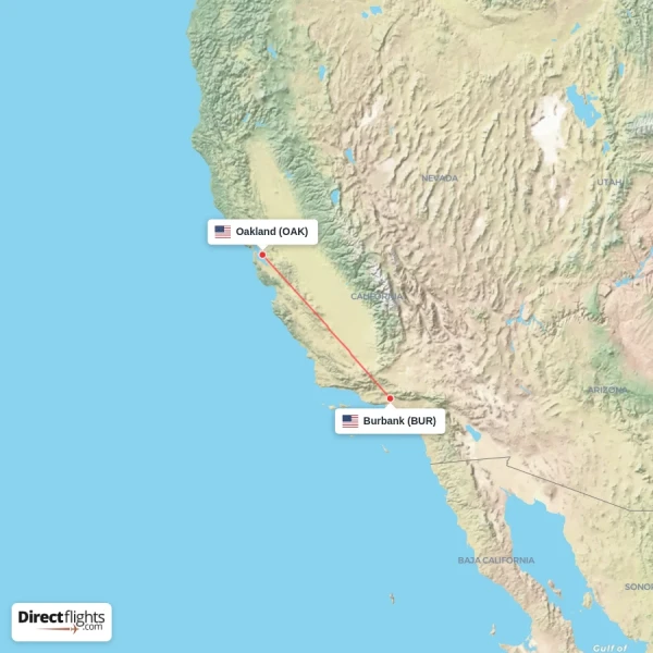Burbank - Oakland direct flight map