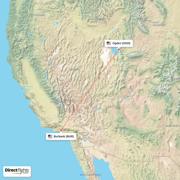 Burbank - Ogden direct flight map