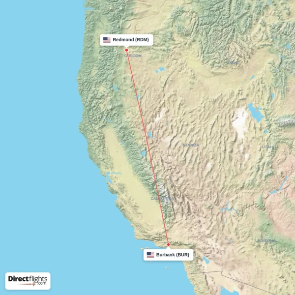 Burbank - Redmond direct flight map