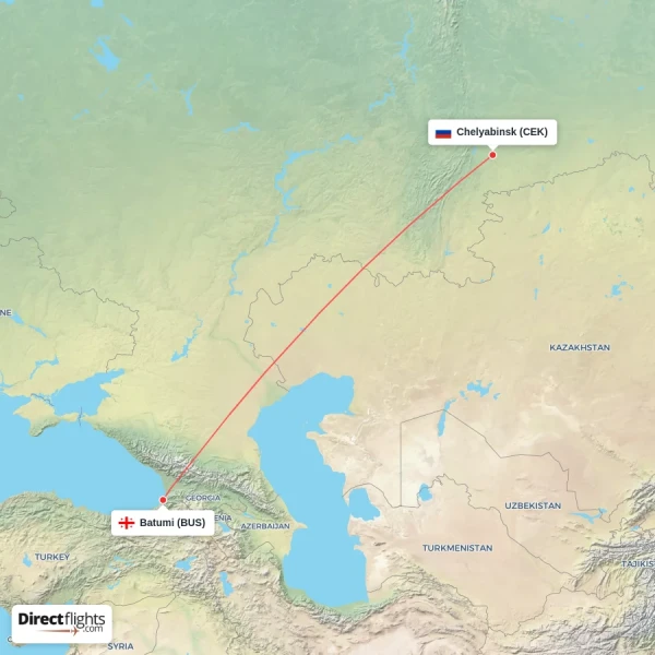 Batumi - Chelyabinsk direct flight map