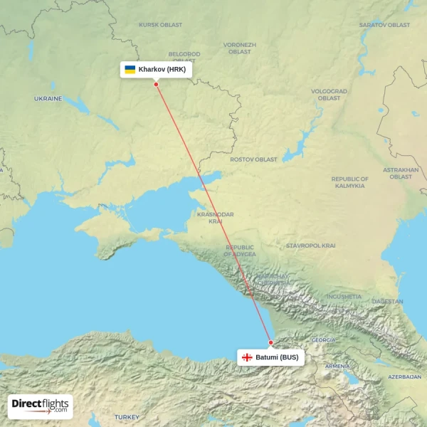 Batumi - Kharkov direct flight map