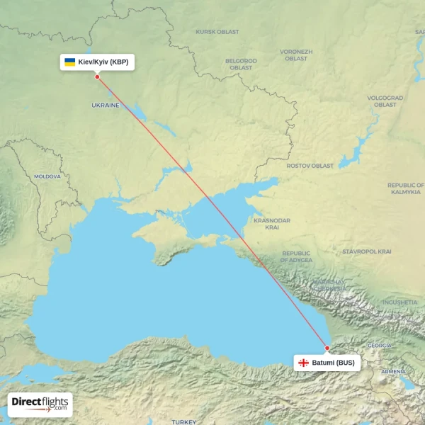 Batumi - Kiev/Kyiv direct flight map