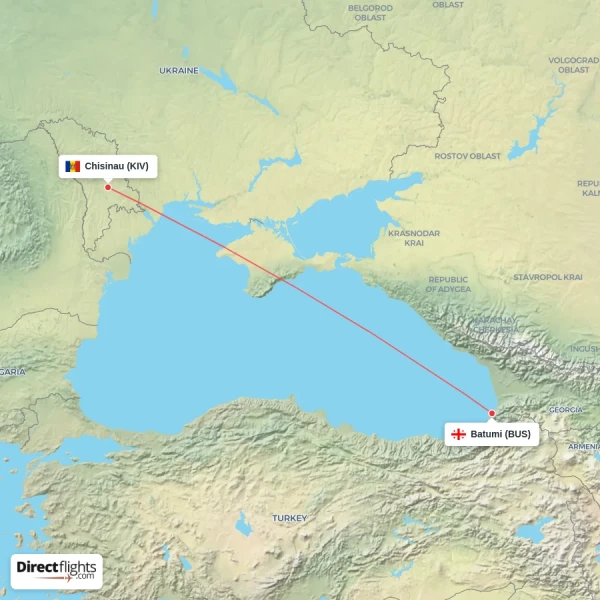 Batumi - Chisinau direct flight map