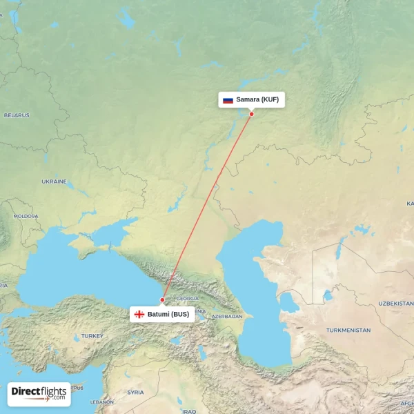 Batumi - Samara direct flight map